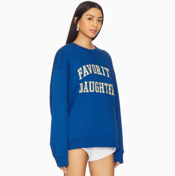 Sweat-shirt décontracté en tissu éponge pour femme avec broderie positionnelle sur le devant