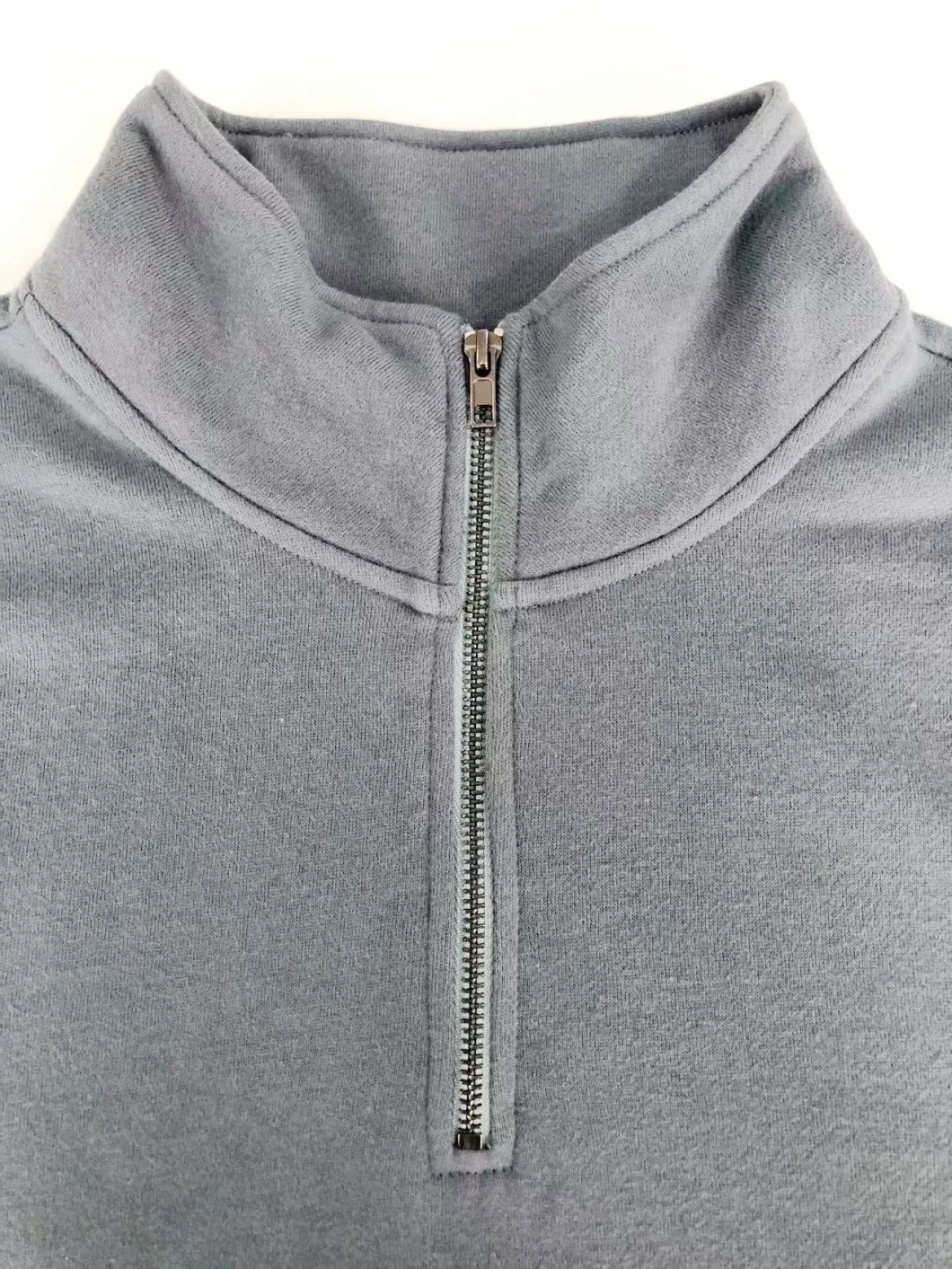 Mens Sweatershirt in Knitted Carbon Brushed Cotton Fleece with Standing Neck and Zipper