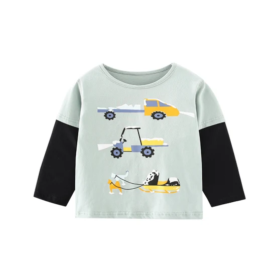 Nouveau Style garçon enfants goutte épaule col rond coton à manches longues imprimé décontracté doux enfants T-Shirt